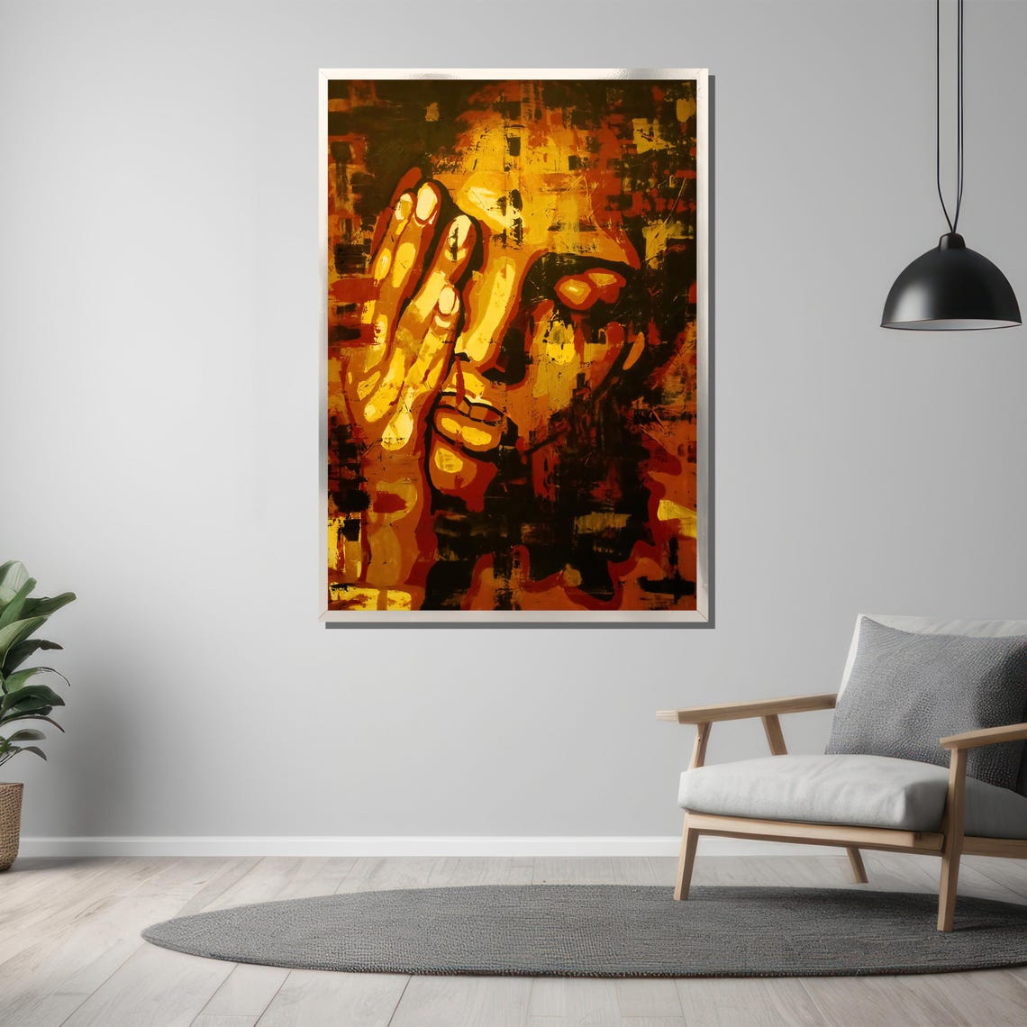 Abstract Expressionist Face In Warm Tones Painting Bold And Emotional Wall Decor Unique Gift For Art Lovers - Image 3