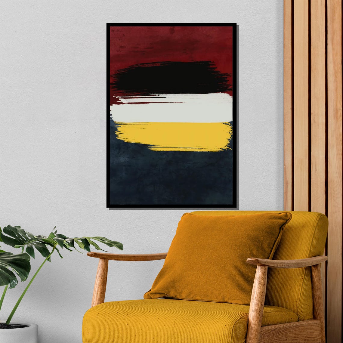 Red Black Yellow Bold Brushstroke Abstract Modern Art Poster - Image 4