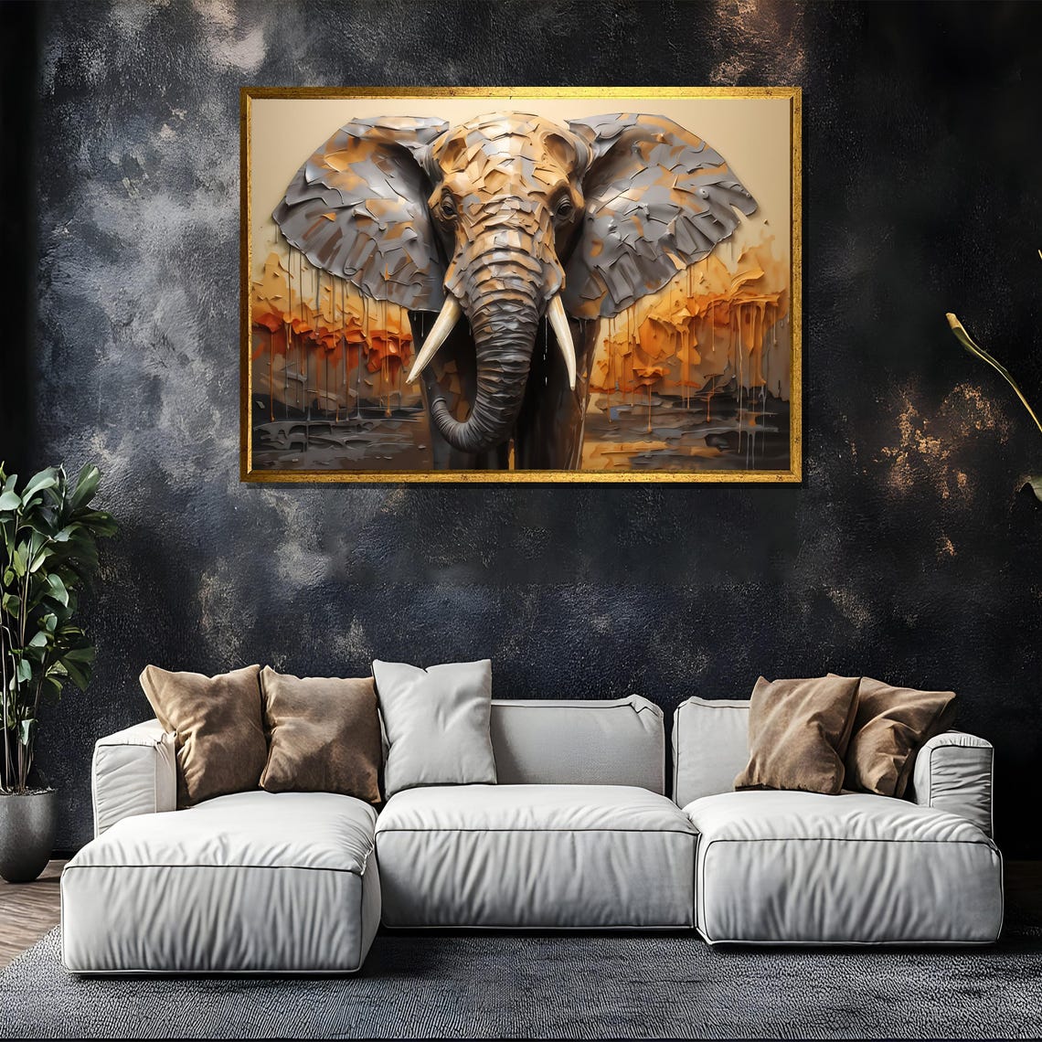 Textured Golden Elephant Head Mosaic Style Safari Artwork Poster - Image 5