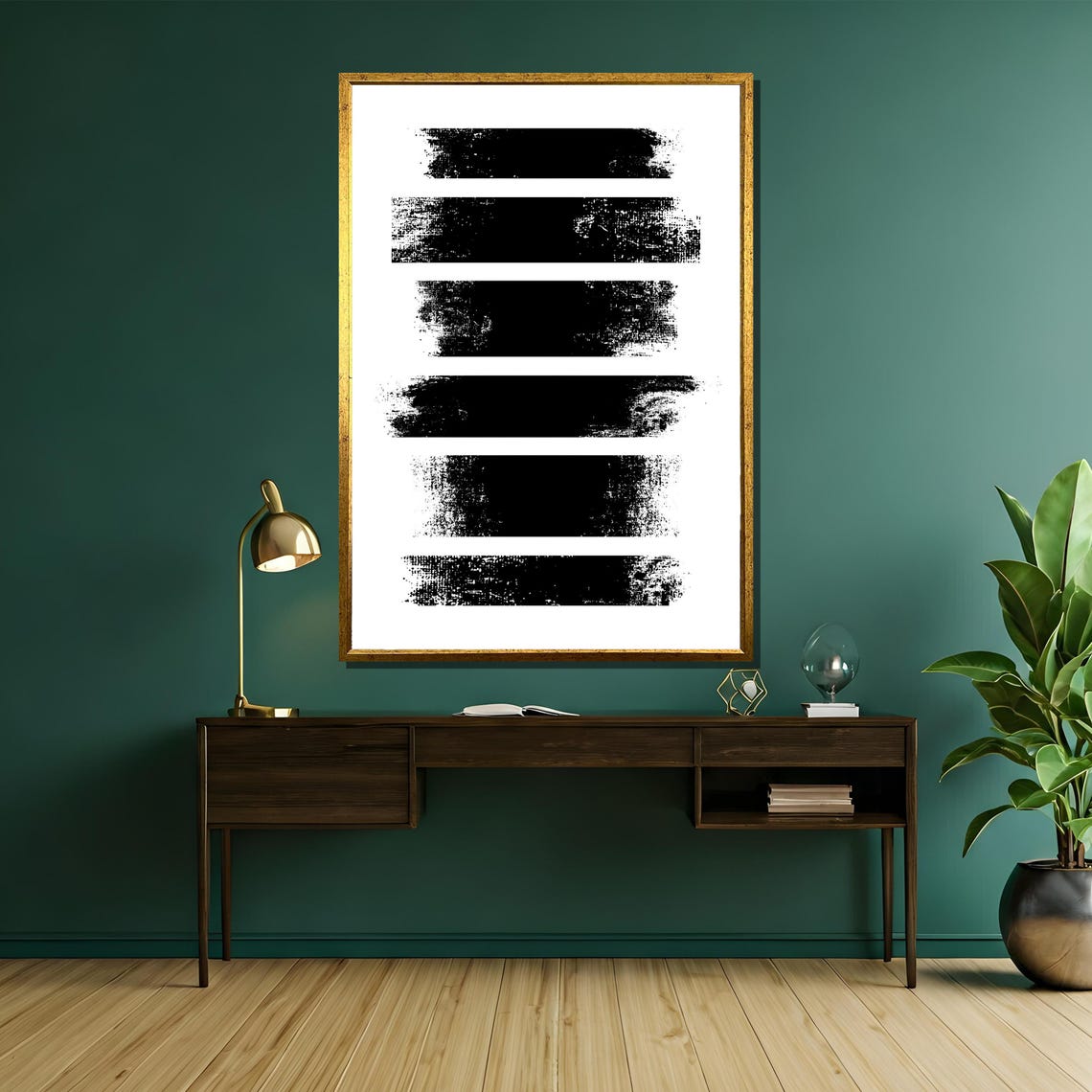 Six Black Grunge Brush Stripes Minimalist Black and White Art Poster - Image 5