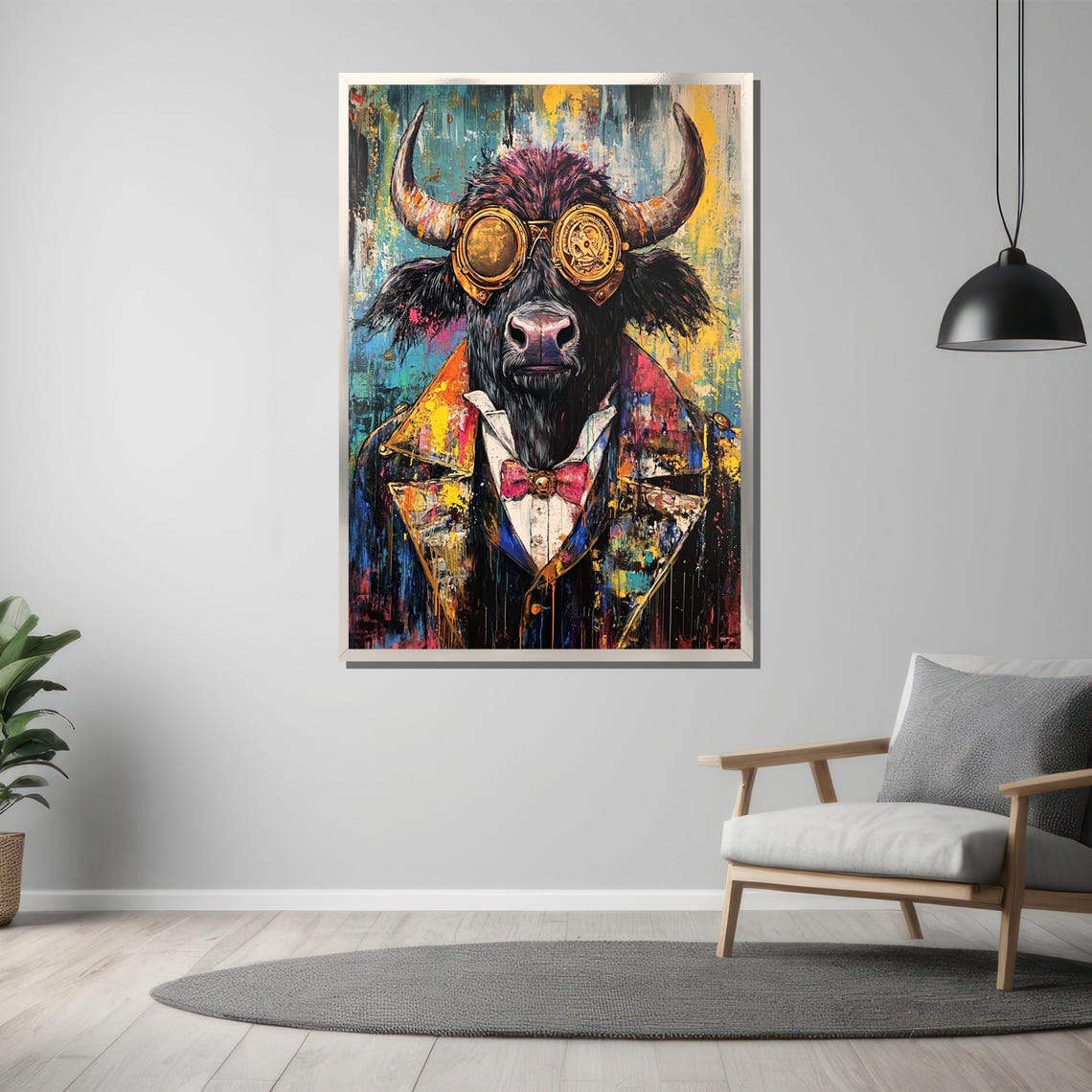 Goggles Up Steampunk Bull in Brass Goggles and Bowtie Art Poster - Image 3