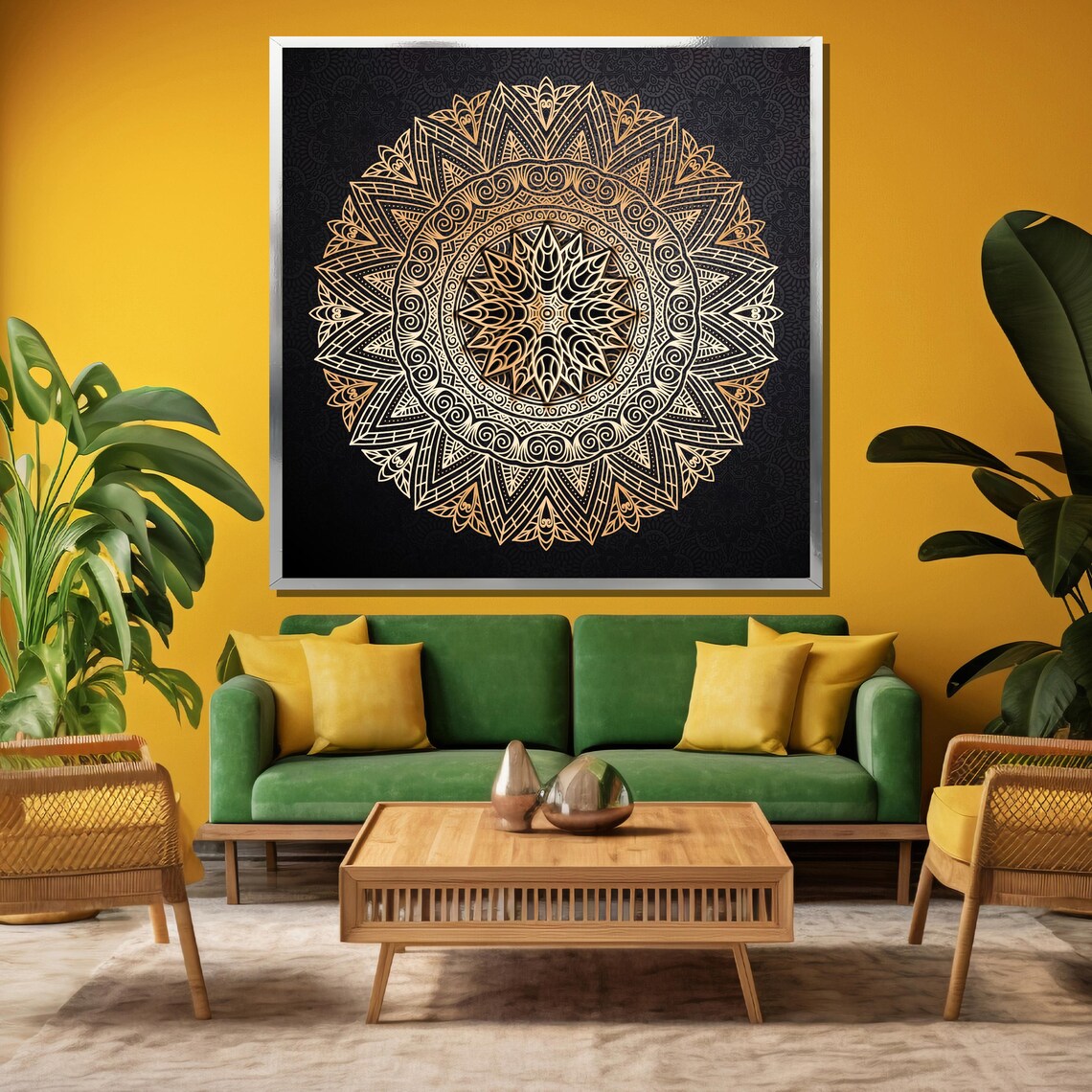 Intricate Gold Mandala on Black Geometric Spiritual Art Poster - Image 4