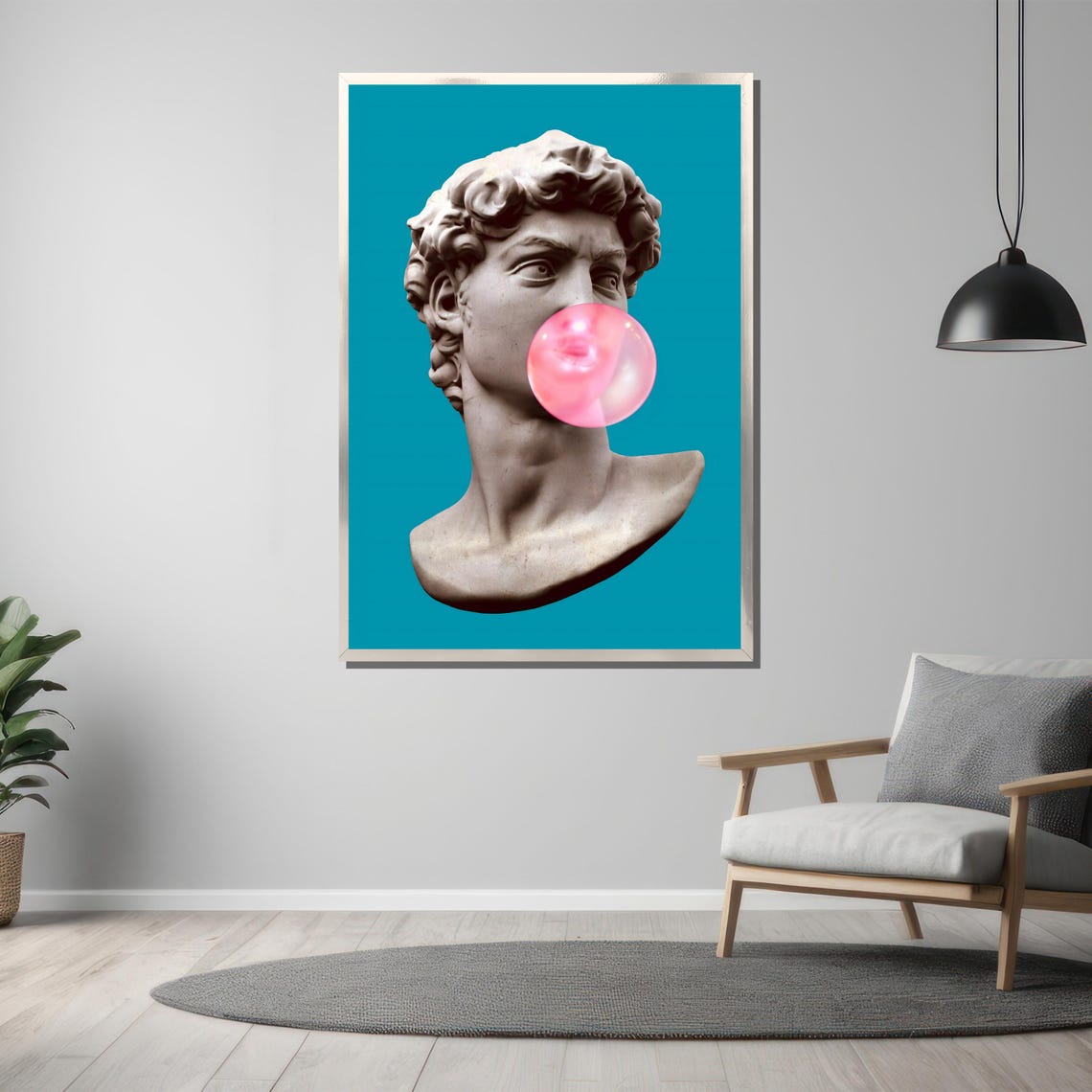 David Bust Pink Bubblegum Pop Art Teal Cheeky Modern Elegant Poster - Image 3