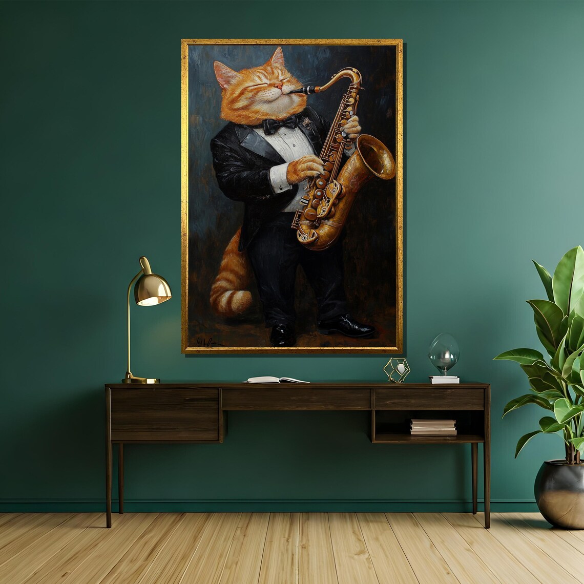 Ginger Cat in a Tuxedo Playing a Golden Saxophone Jazz Poster - Image 5