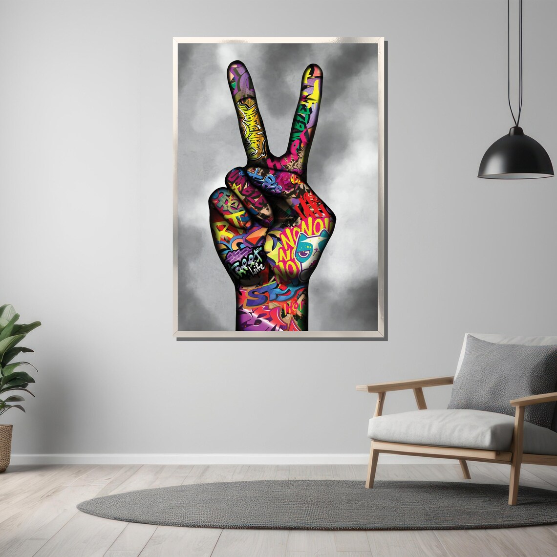 Graffiti Peace Sign Hand Colorful Street Art On Smoke Poster - Image 3