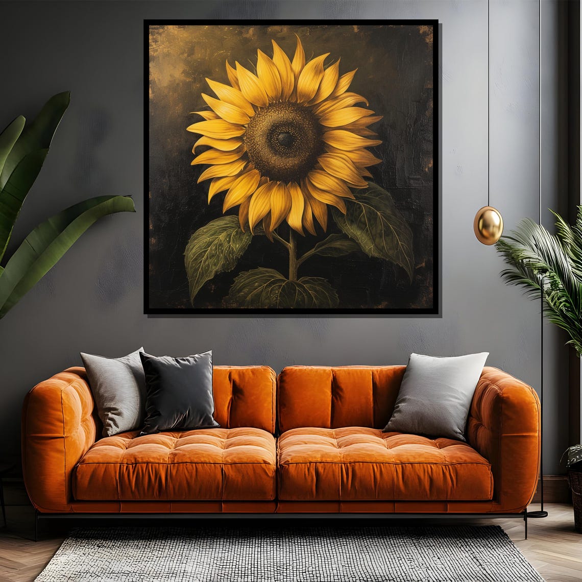 Single Sunflower On Dark Moody Black Background Floral Poster - Image 4