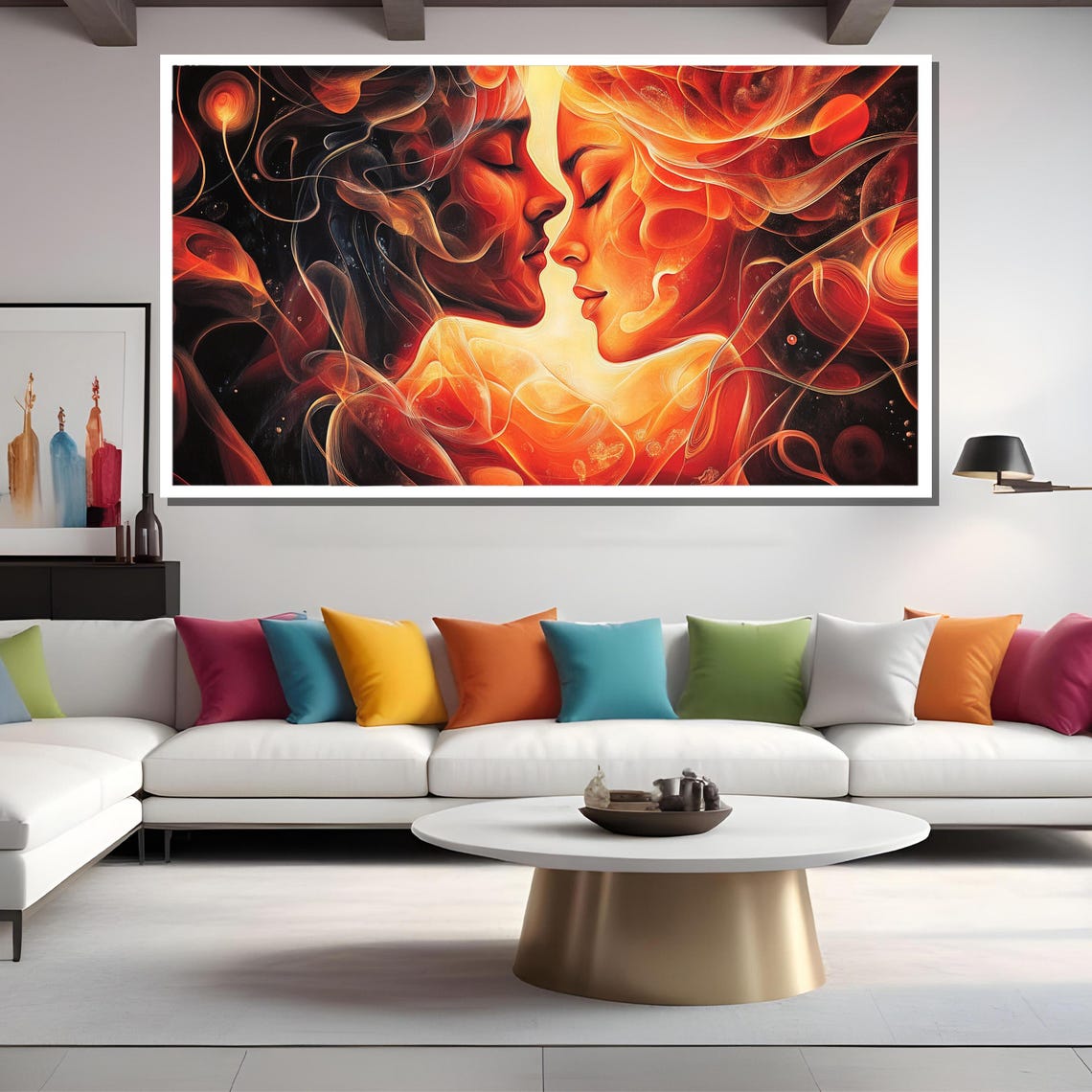 Fiery Ethereal Lovers Abstract Couple Faces Surreal Passion Poster - Image 2