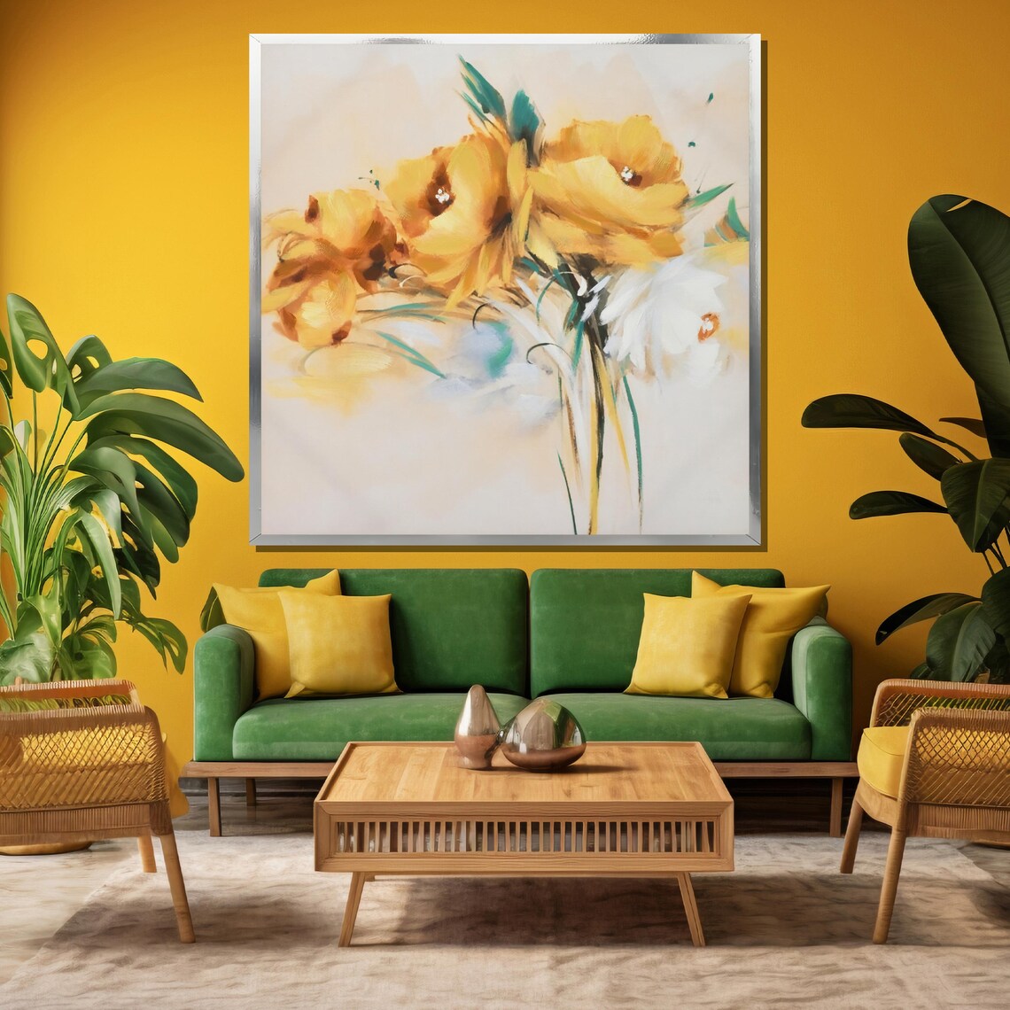 Soft Yellow Blossom Abstract Floral Painting In Cream Poster - Image 3