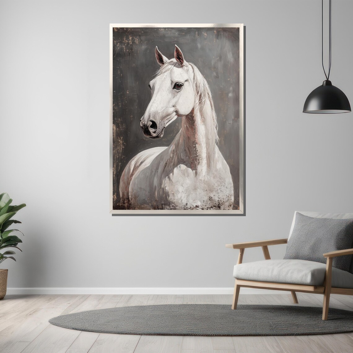 Regal White Horse Portrait On A Dark Moody Gray Backdrop Poster - Image 3
