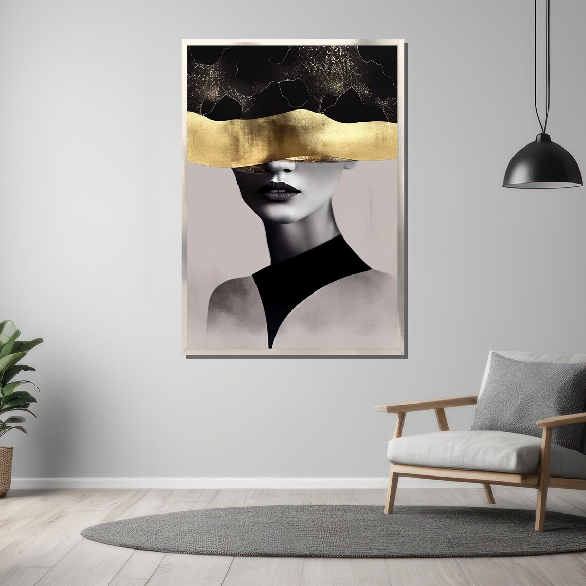 Abstract Female Face With Molten Gold Band Luxury Art Poster - Image 3