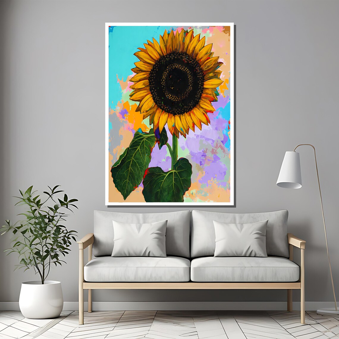 Bold Sunflower Close Up on a Colorful Abstract Background Poster - Image 2