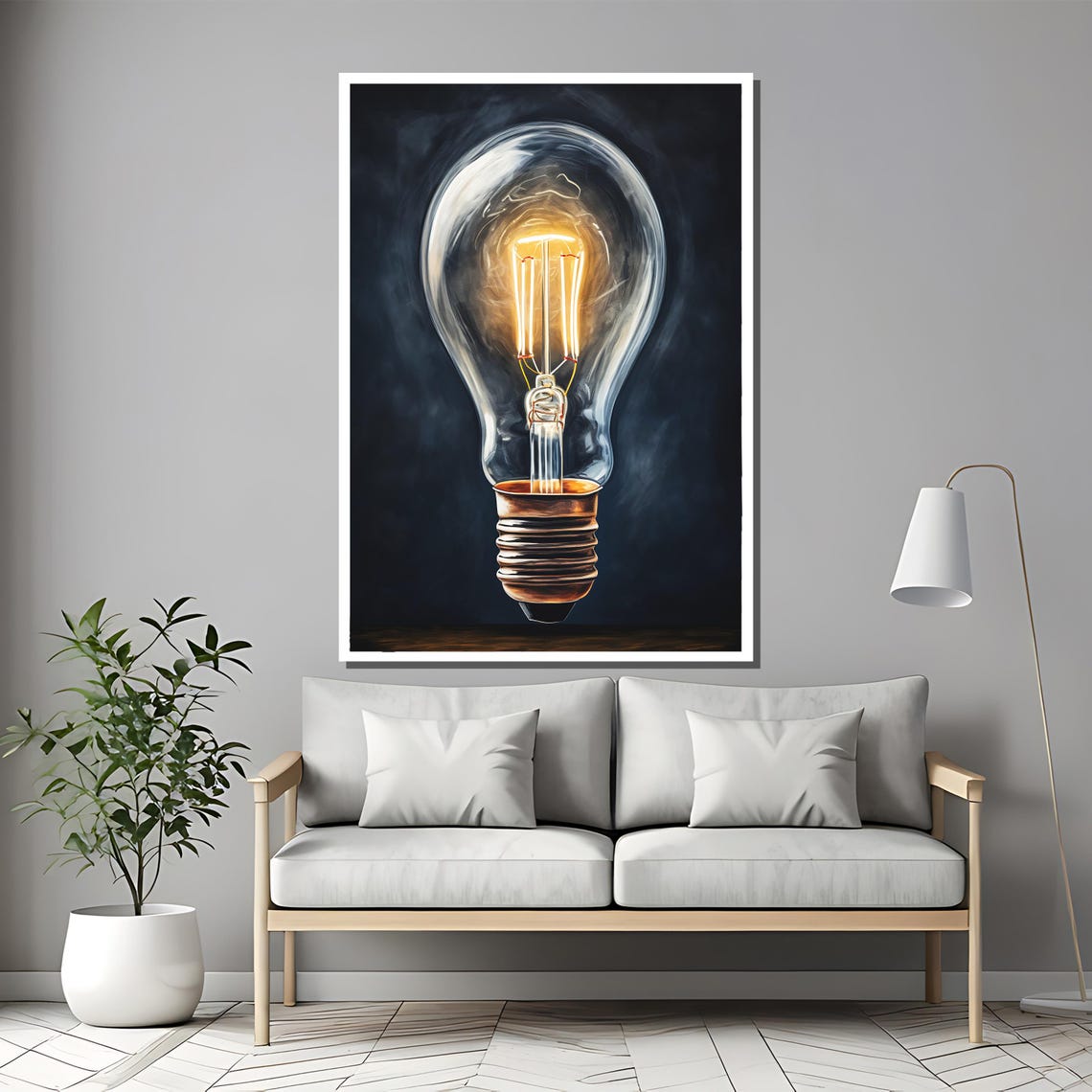 Glowing Vintage Edison Light Bulb on Dark Background Oil Poster - Image 2
