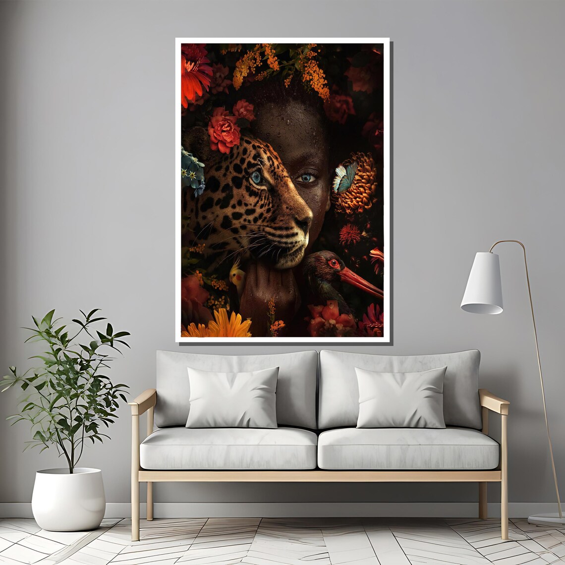 Surreal Leopard And Woman Fusion In A Floral Dreamscape Poster - Image 2
