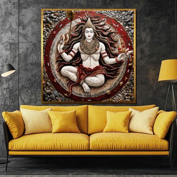 Lord Shiva Mosaic Painting Spiritual Wall Art Gift Divine Hindu God Decor For Meditation And Tranquility