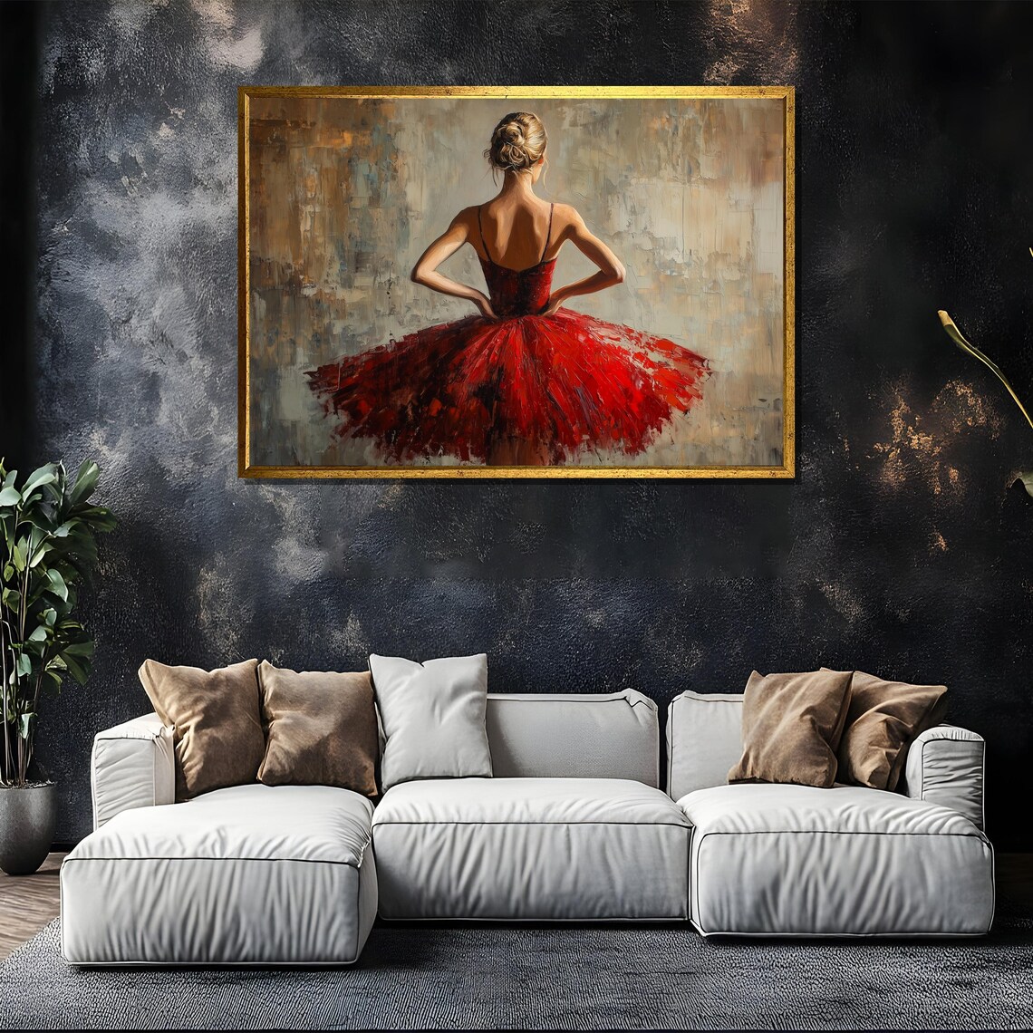 Red Ballerina Seen From Back Crimson Tutu Oil Painting Poster - Image 5