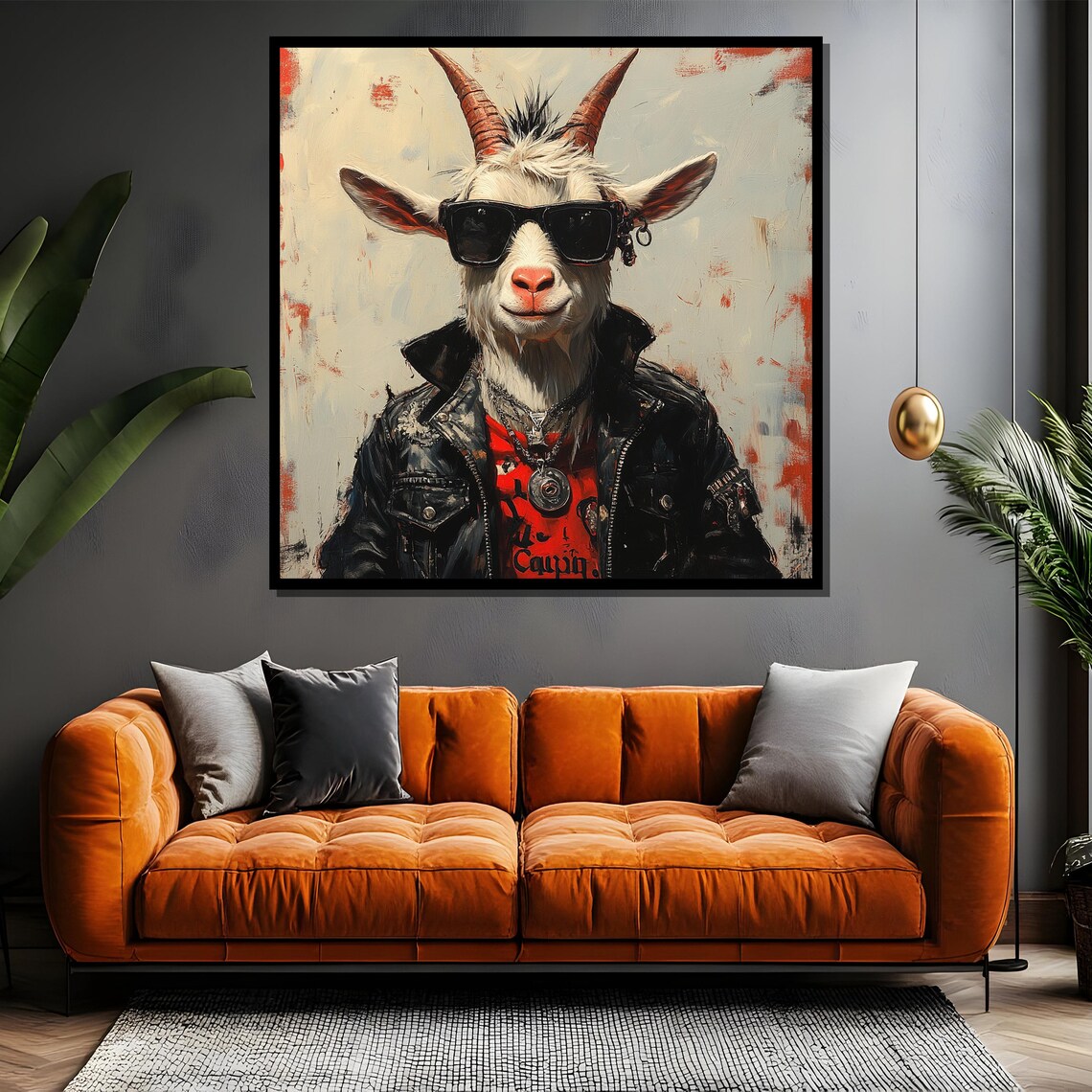Rebel Yell Punk Rock Goat in Sunglasses and Leather Jacket Poster - Image 4