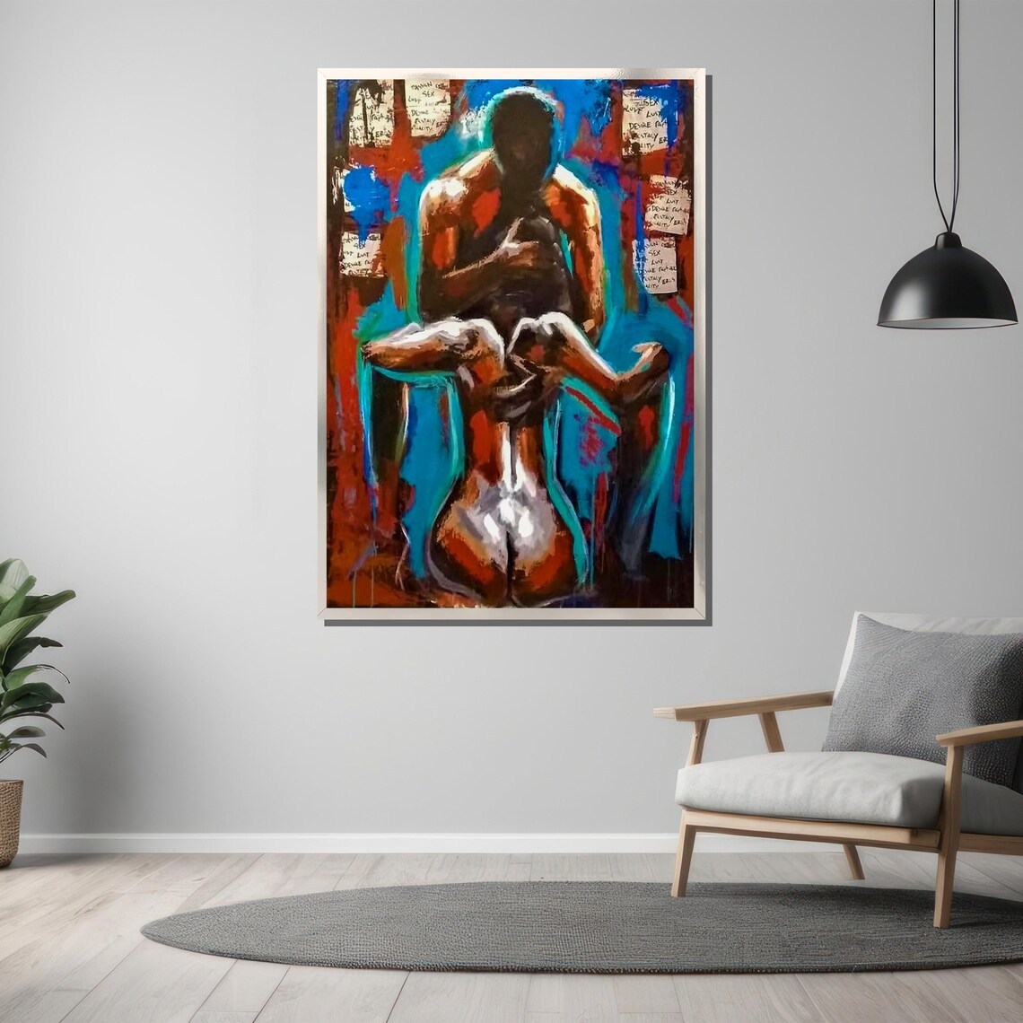 Passionate Entwined Lovers Abstract Figurative Romance Art Poster - Image 3