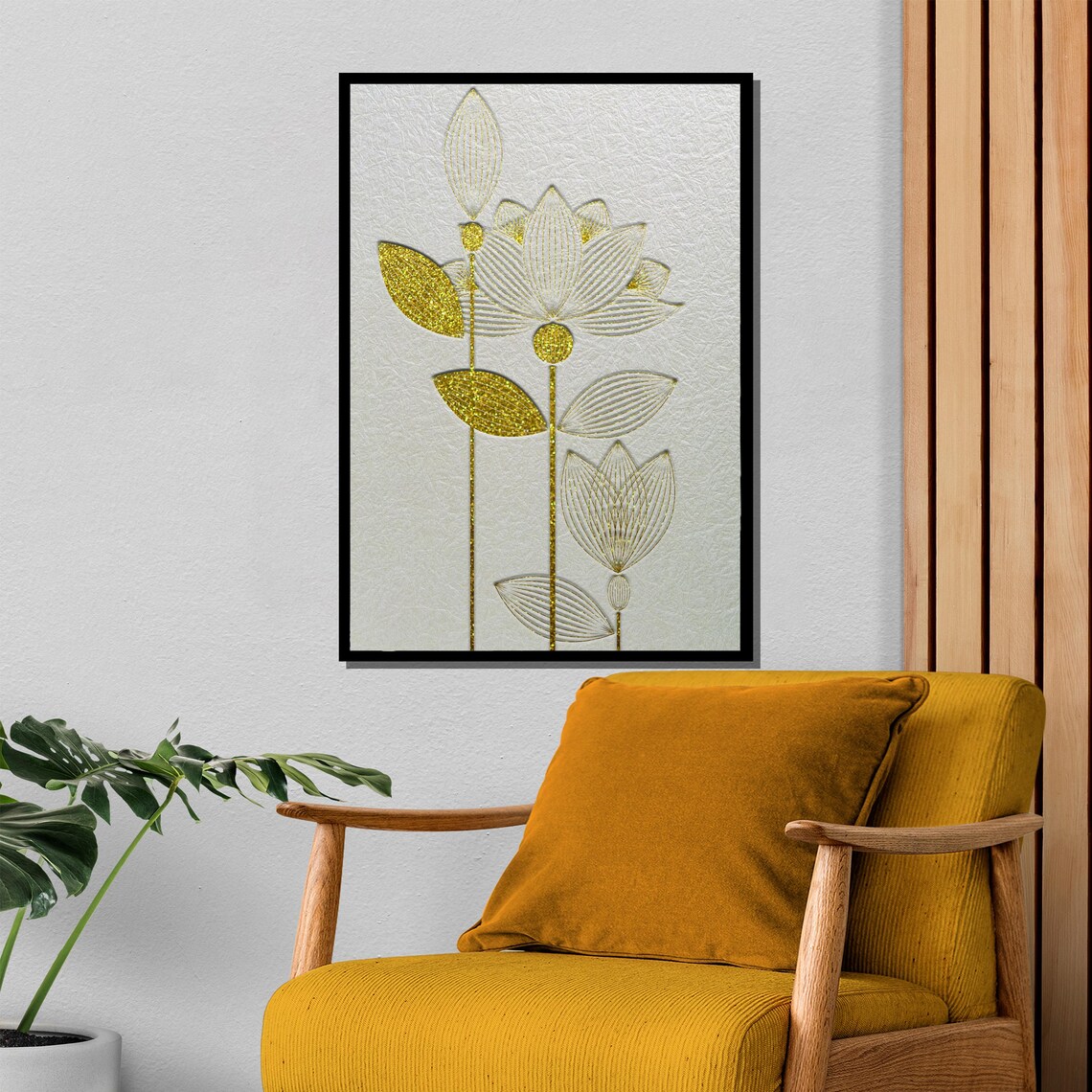 Minimalist Gold Lotus Line Art On White Light Background Poster - Image 4
