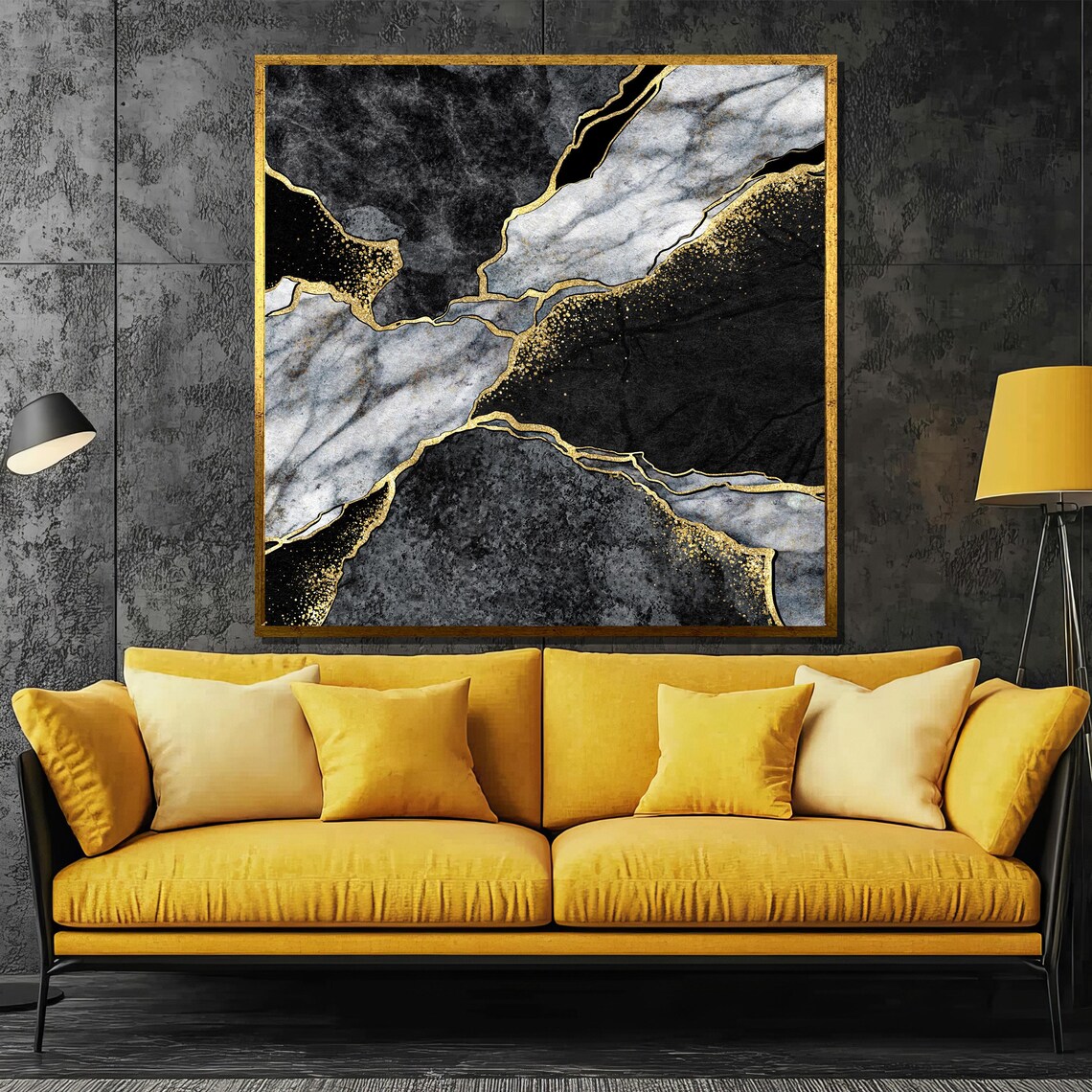 Monochrome Marble with Gold Veins Luxury Black White Art Poster - Image 2