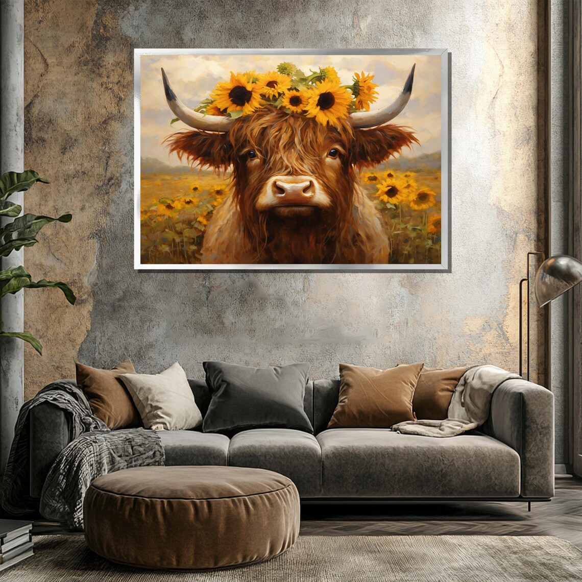 Highland Cow Wearing A Sunflower Crown In A Sunny Field Poster - Image 3