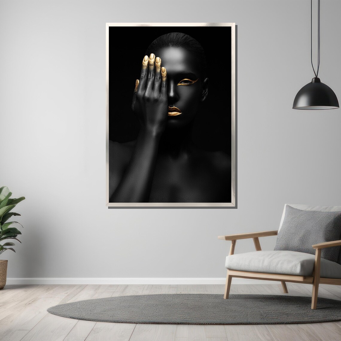 Minimalist Black Woman Portrait With Golden Accents Art Poster - Image 3