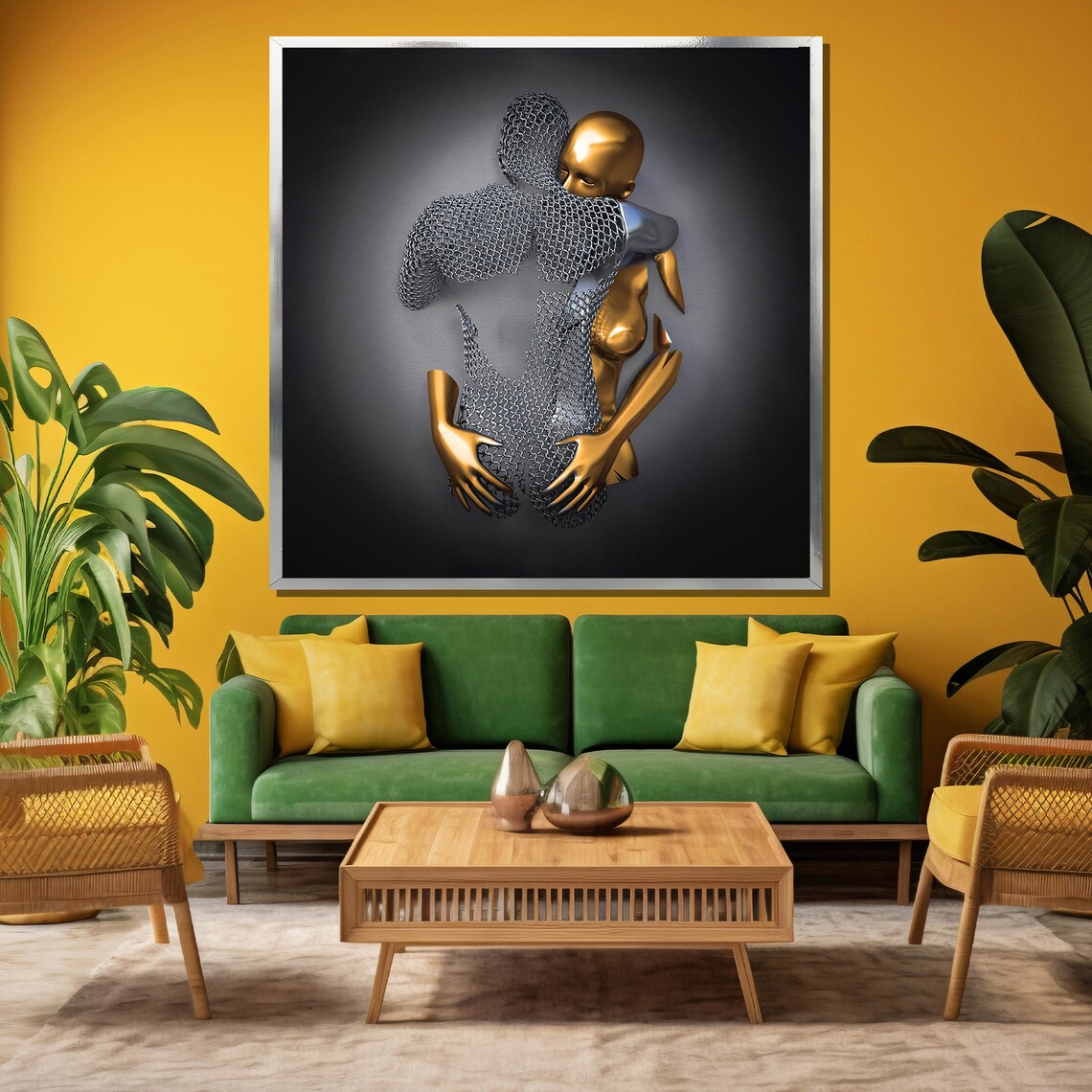 Embracing Figures Abstract Painting, Romantic Gift Decor - Image 3