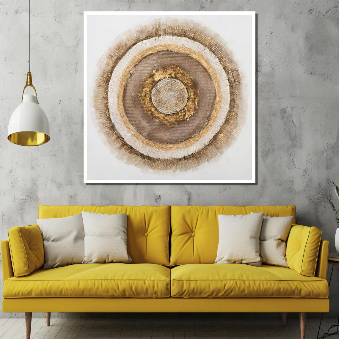 Beige and Gold Concentric Circle Textured Modern Abstract Poster - Image 3