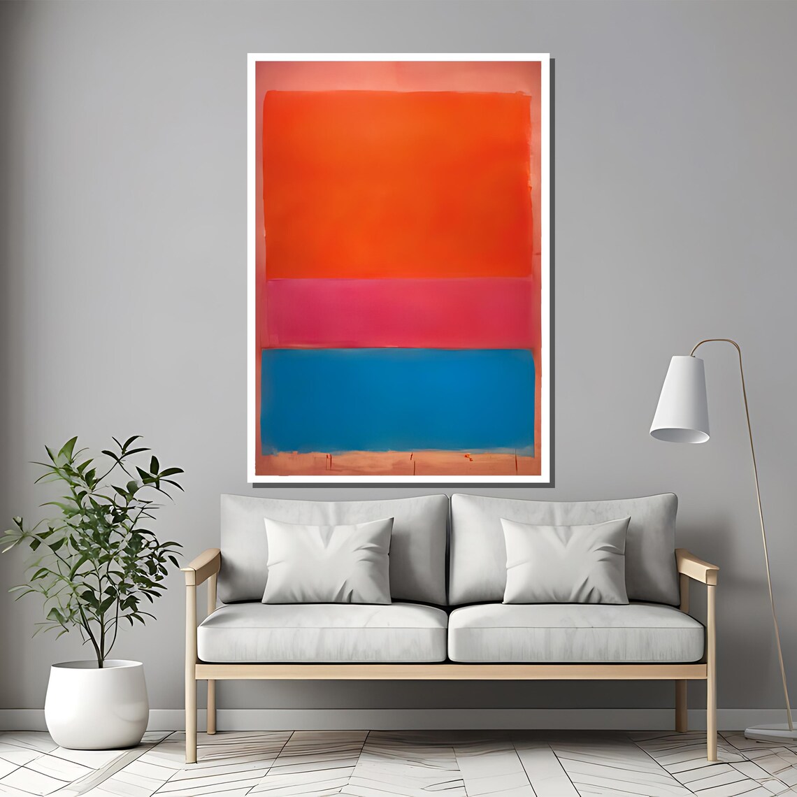 Bold Orange Pink And Sky Blue Joyful Color Band Abstract Poster - Image 2