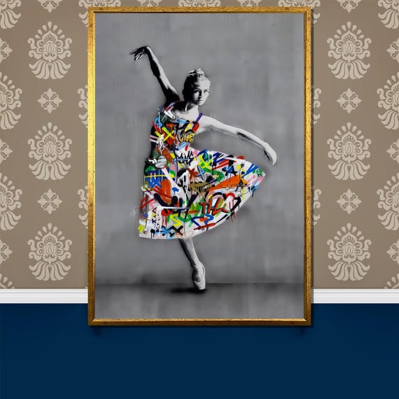 Graffiti Ballerina Painting Unique Urban Street Art Inspired Dance Wall Art Gift Bold Colorful Decor For Modern Art Lovers