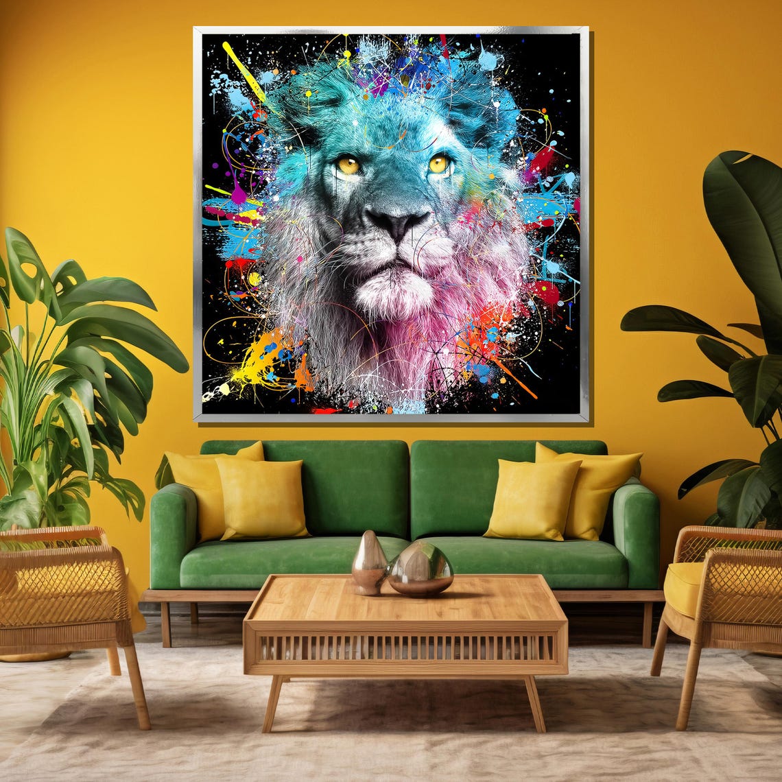 Colorful Lion Portrait With Paint Splatter Wild Animal Poster - Image 3