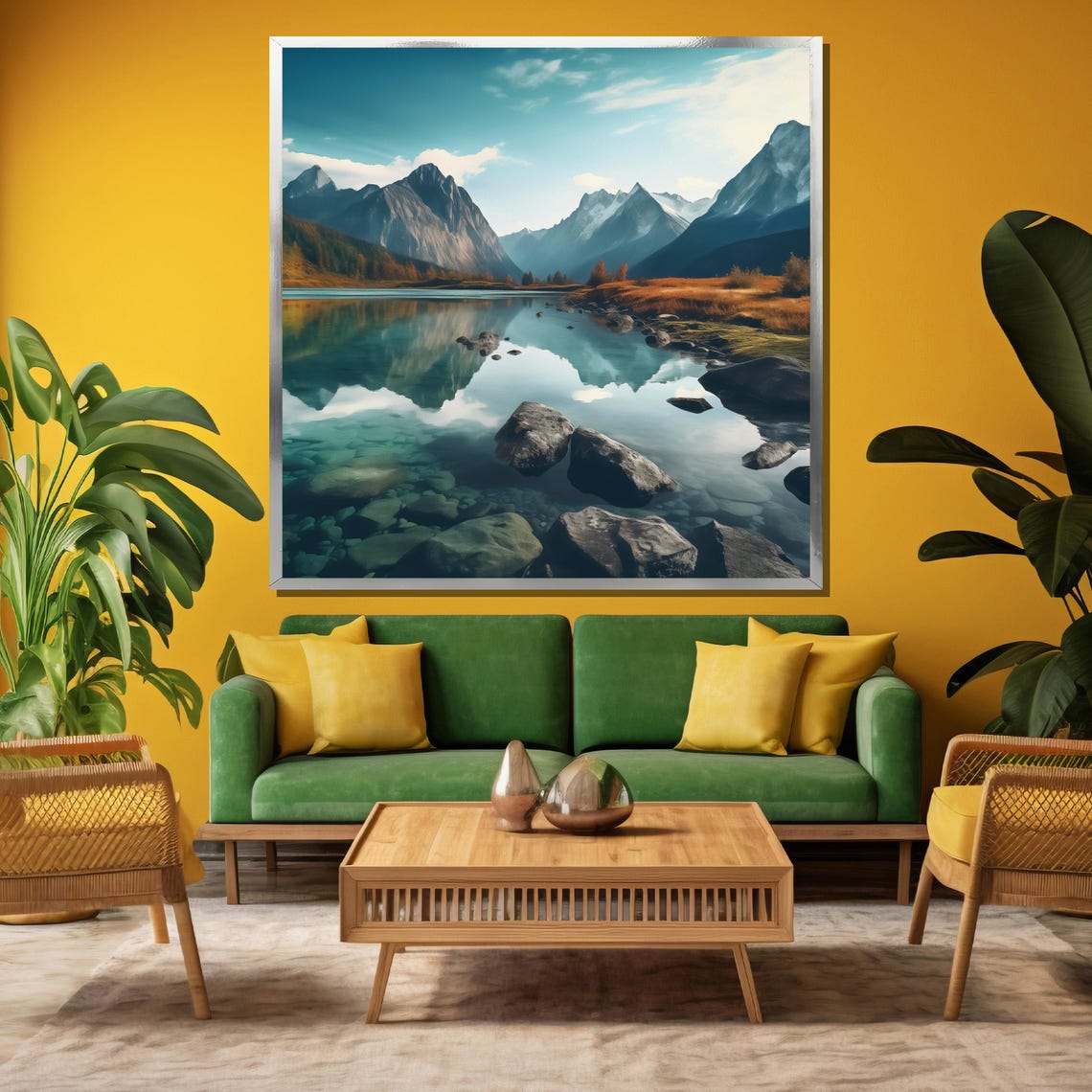 Alpine Lake Mirror Reflection Snowy Mountain Landscape Poster - Image 3