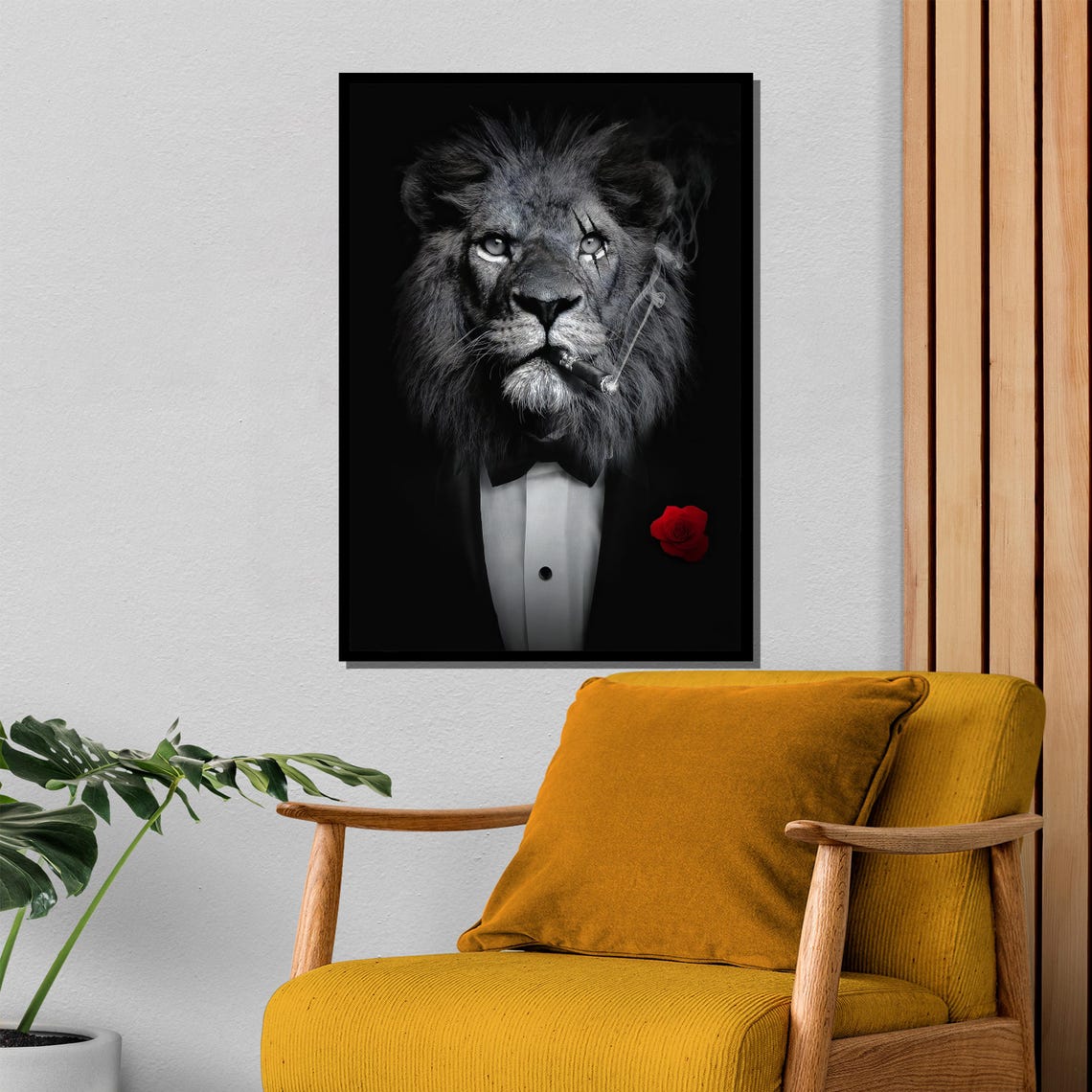 Dapper Lion In Tuxedo With Red Rose And Cigar Portrait Poster - Image 4