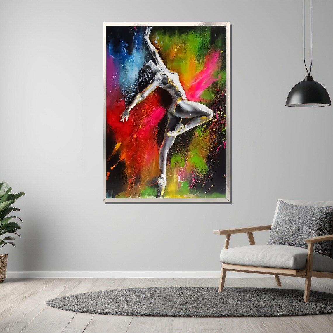 Leaping Dancer in Vivid Neon Color Splash Abstract Ballet Art Poster - Image 3
