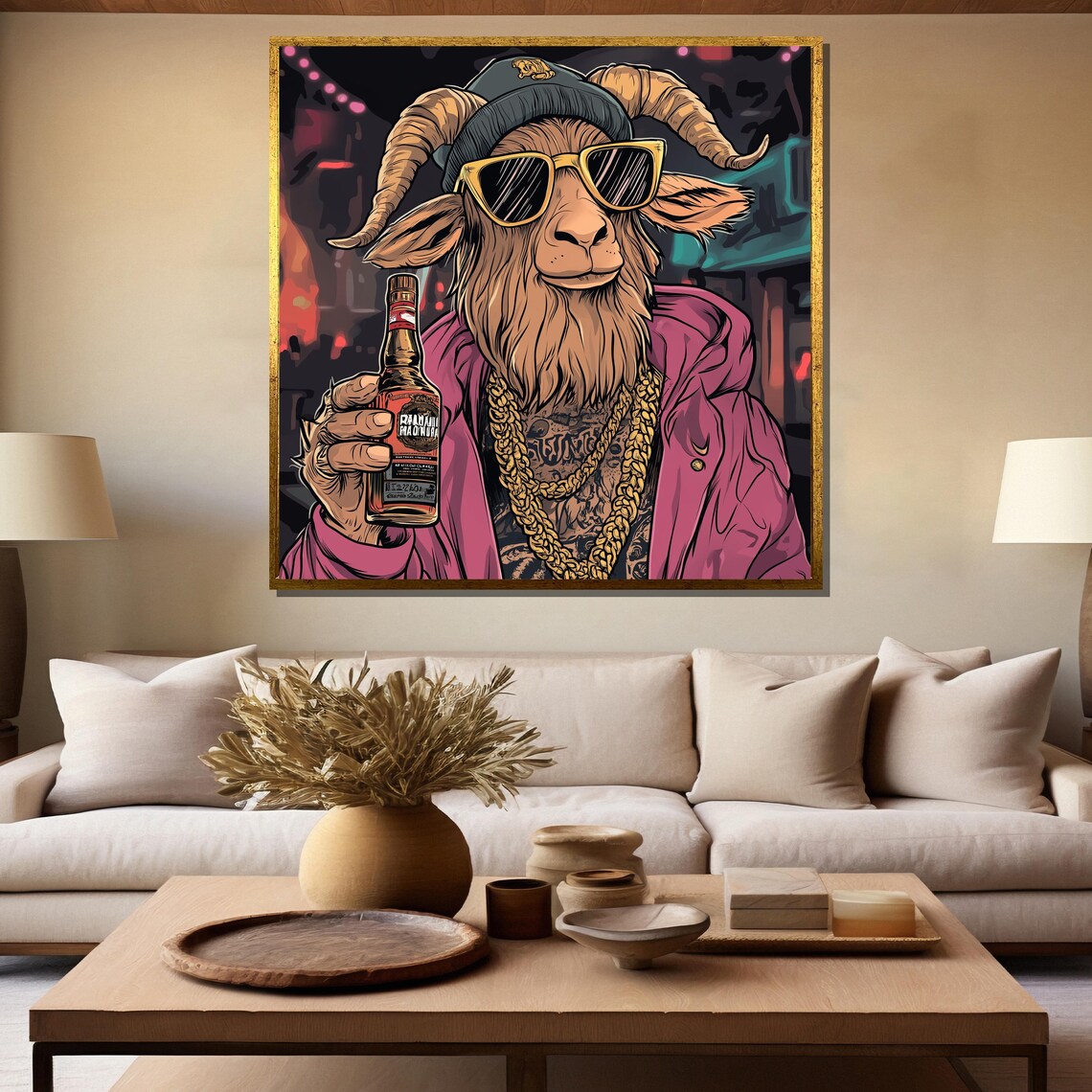 Hip Hop Goat in Sunglasses Holding a Bottle at a Party Poster - Image 5