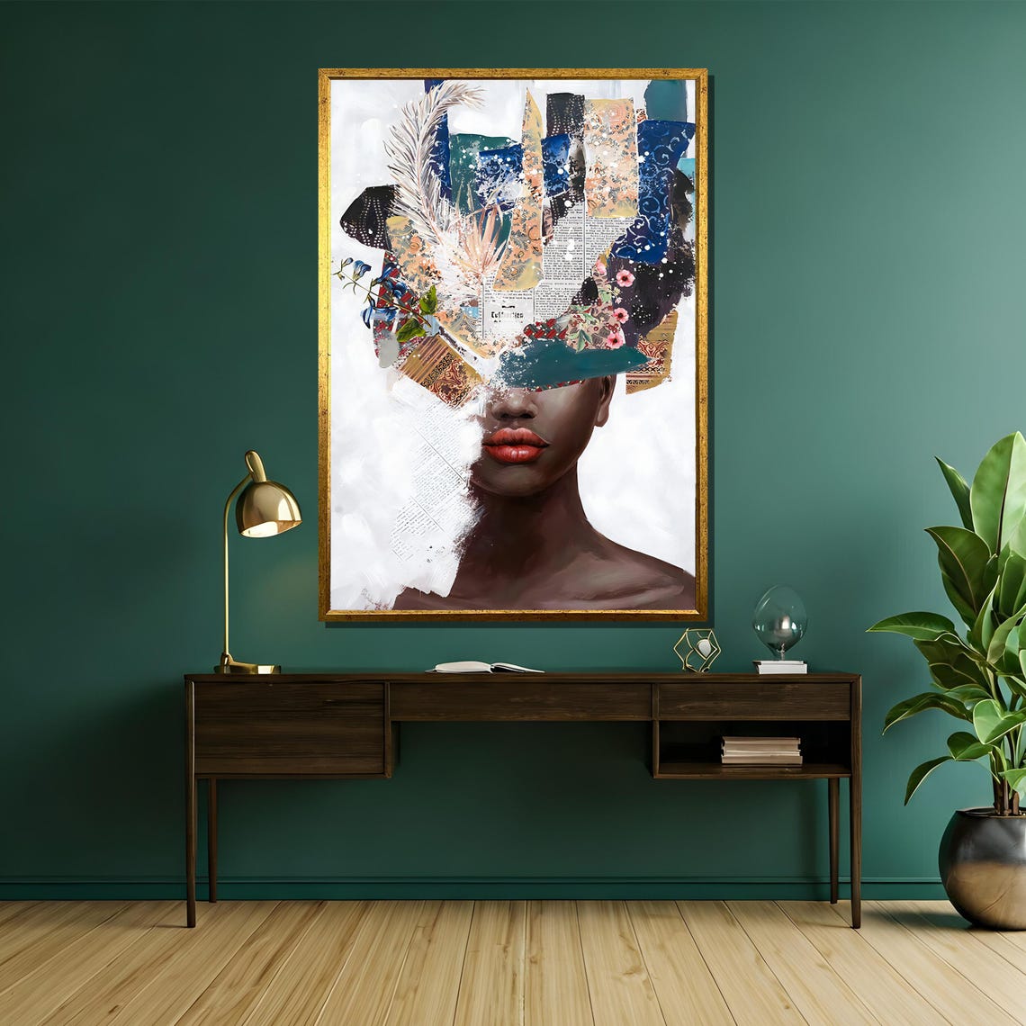 Abstract Mixed Media Collage Woman Portrait Modern Art Poster - Image 5