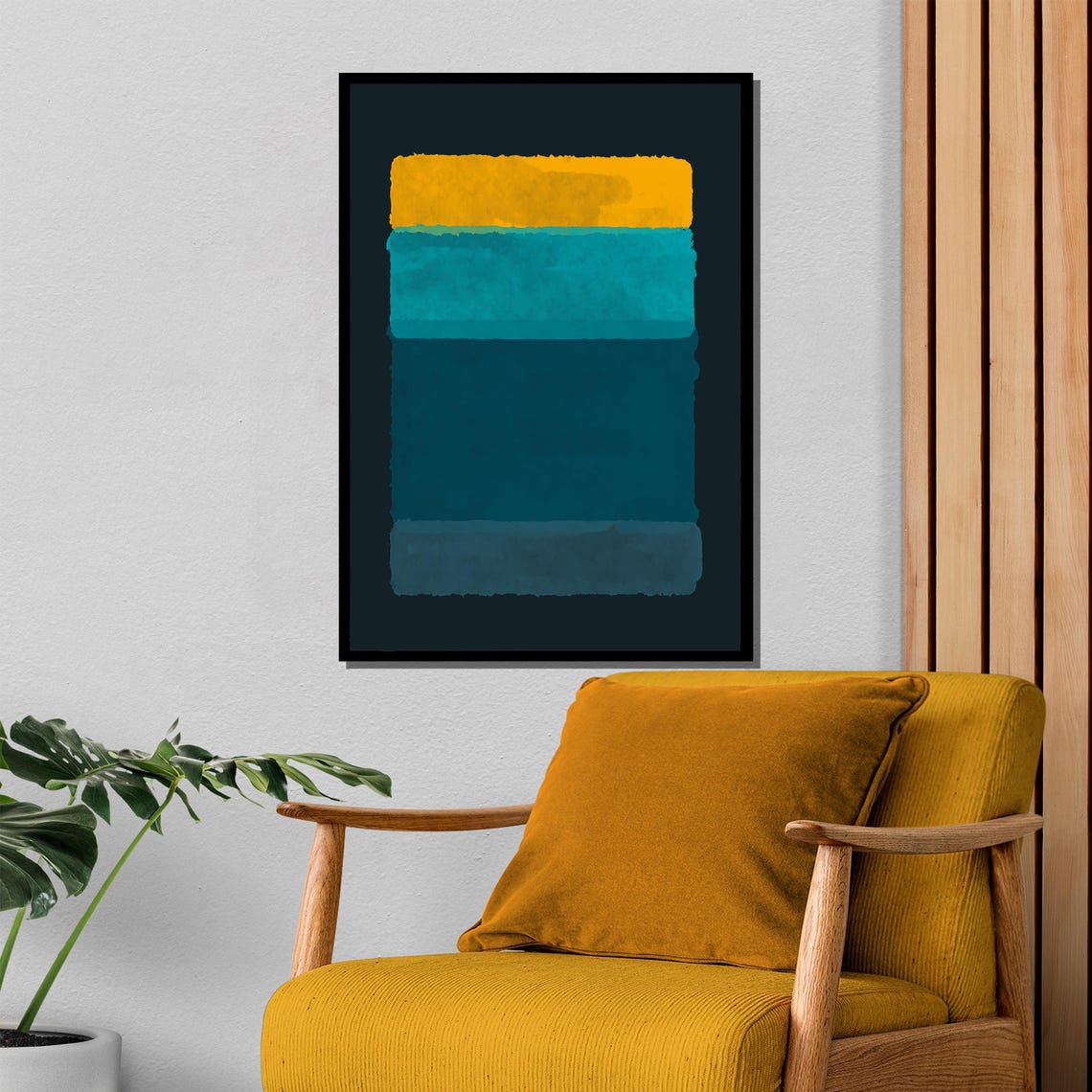 Rothko Style Teal And Mustard Geometric Blocks Abstract Poster - Image 4