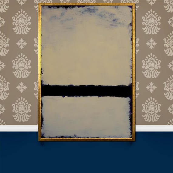 Modern Minimalist Mark Rothko Painting In Soft Beige And Deep Black Unique Abstract Art Gift For Contemporary Interiors