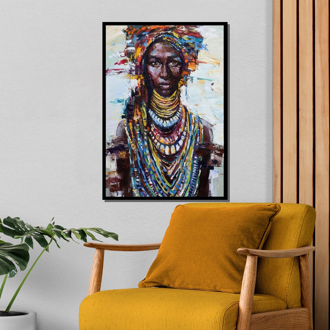 Tribal Woman With Layered Necklaces Impasto Oil Painting Poster - Image 4