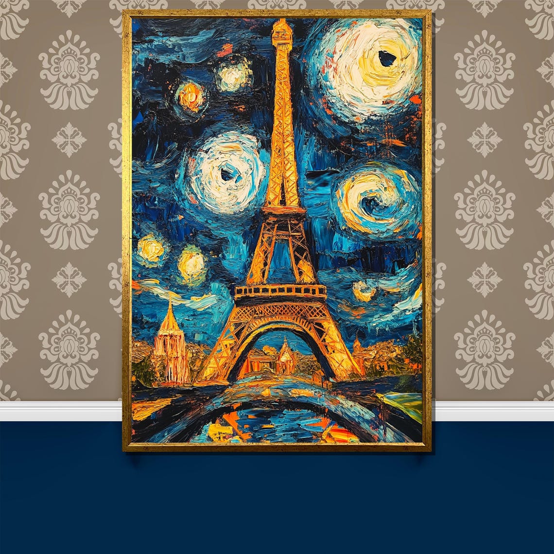 Starry Night Eiffel Tower Paris Van Gogh Inspired Swirling Sky Poster