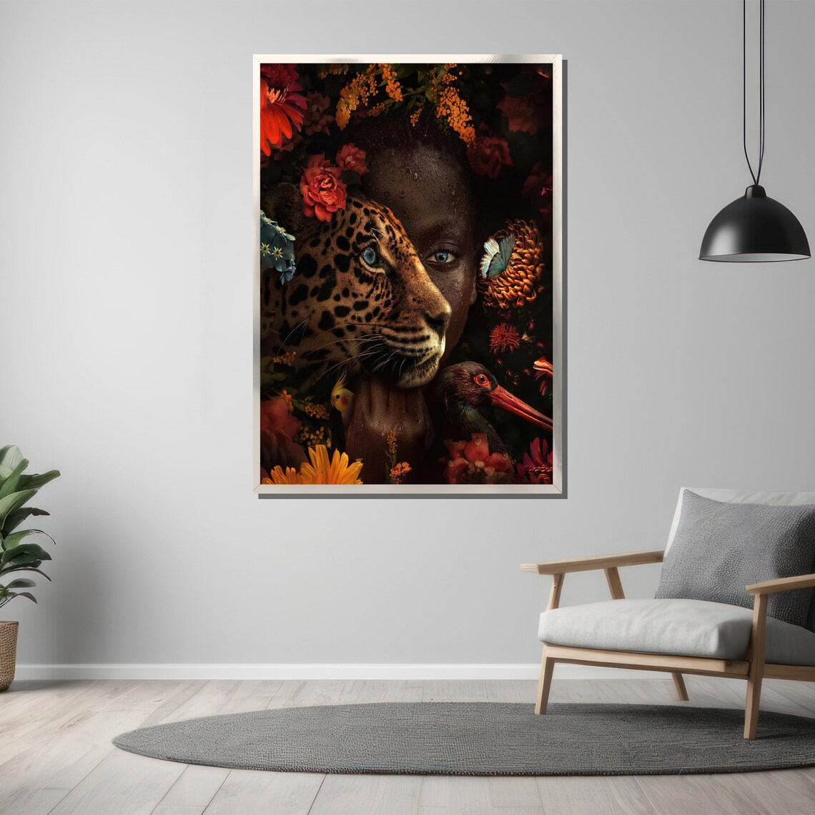 Surreal Leopard And Woman Fusion In A Floral Dreamscape Poster - Image 3