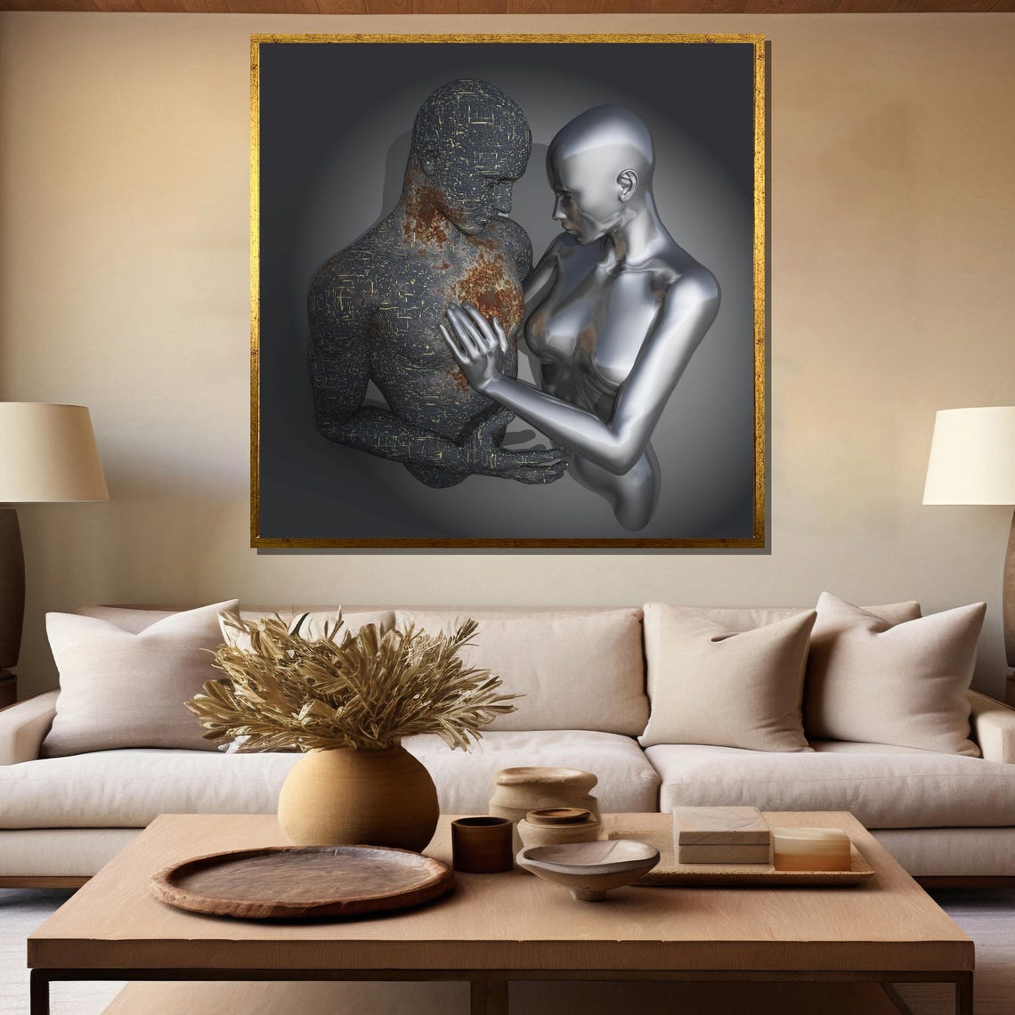 Rust And Chrome Metallic Lovers Embrace Haunting Digital Art Poster - Image 5