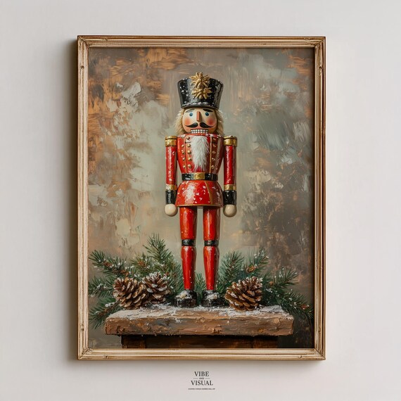 Vintage Red Nutcracker Soldier With Pinecones Classic Christmas Art Poster