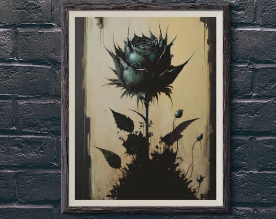 Black Gothic Rose Dark Floral Oil Painting Style Moody Poster