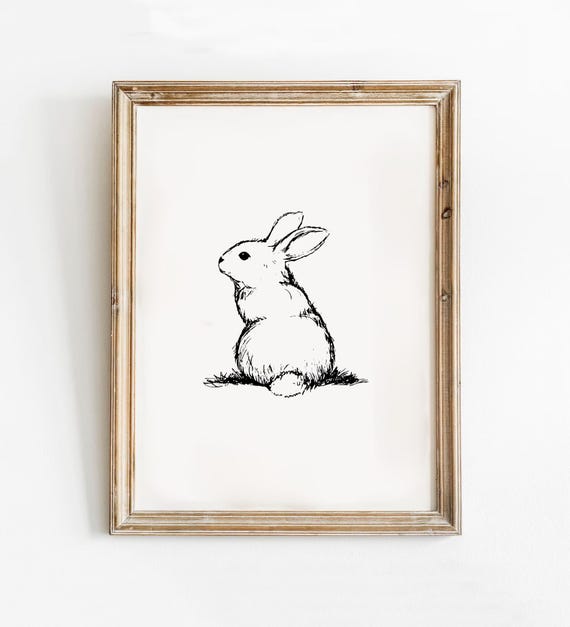 Bunny Sketch Print Line Art Nursery Rabbit Drawing Easter Instant