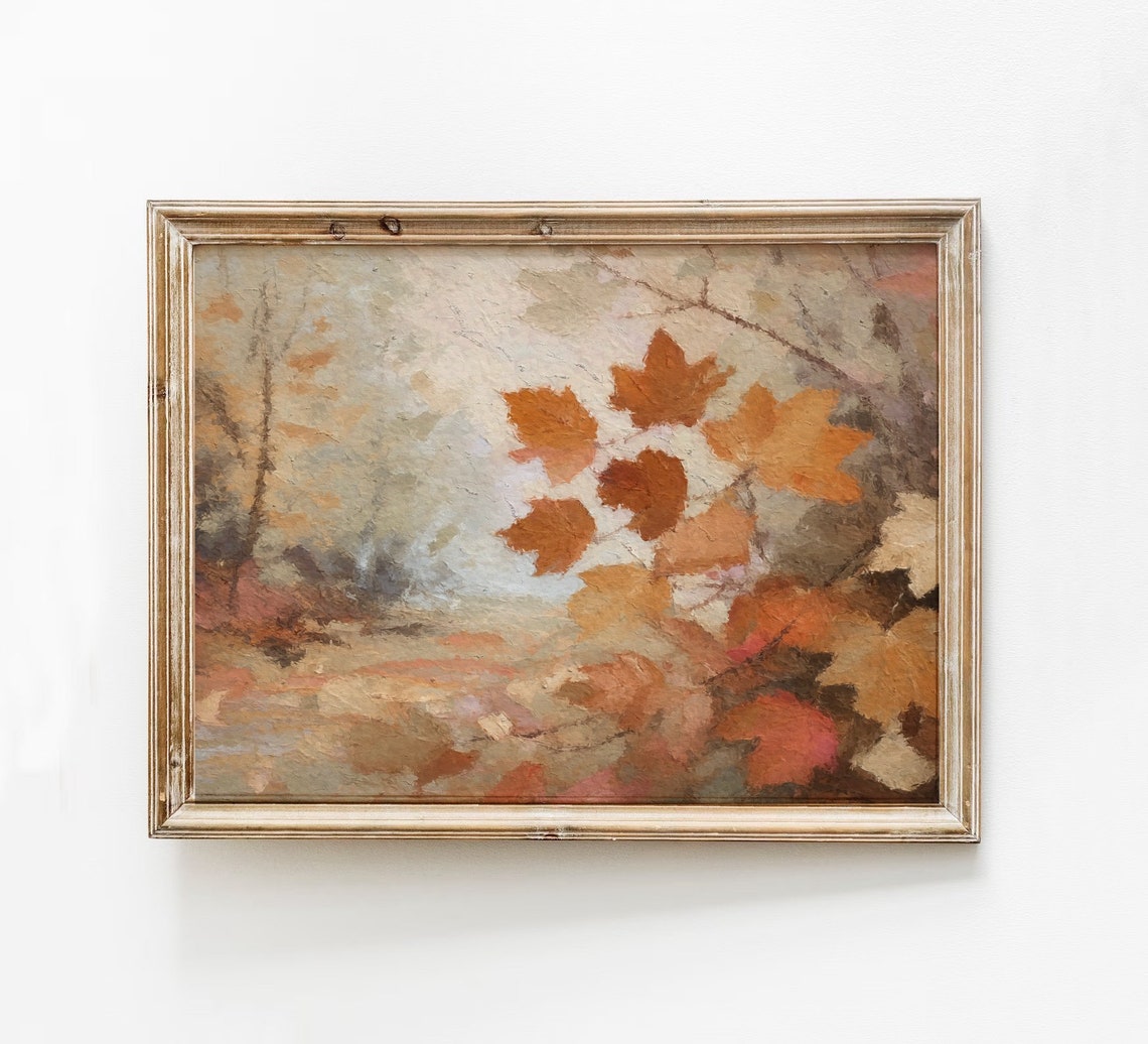 Maple Leaves In Autumn Mist Vintage Fall Foliage Painting Poster