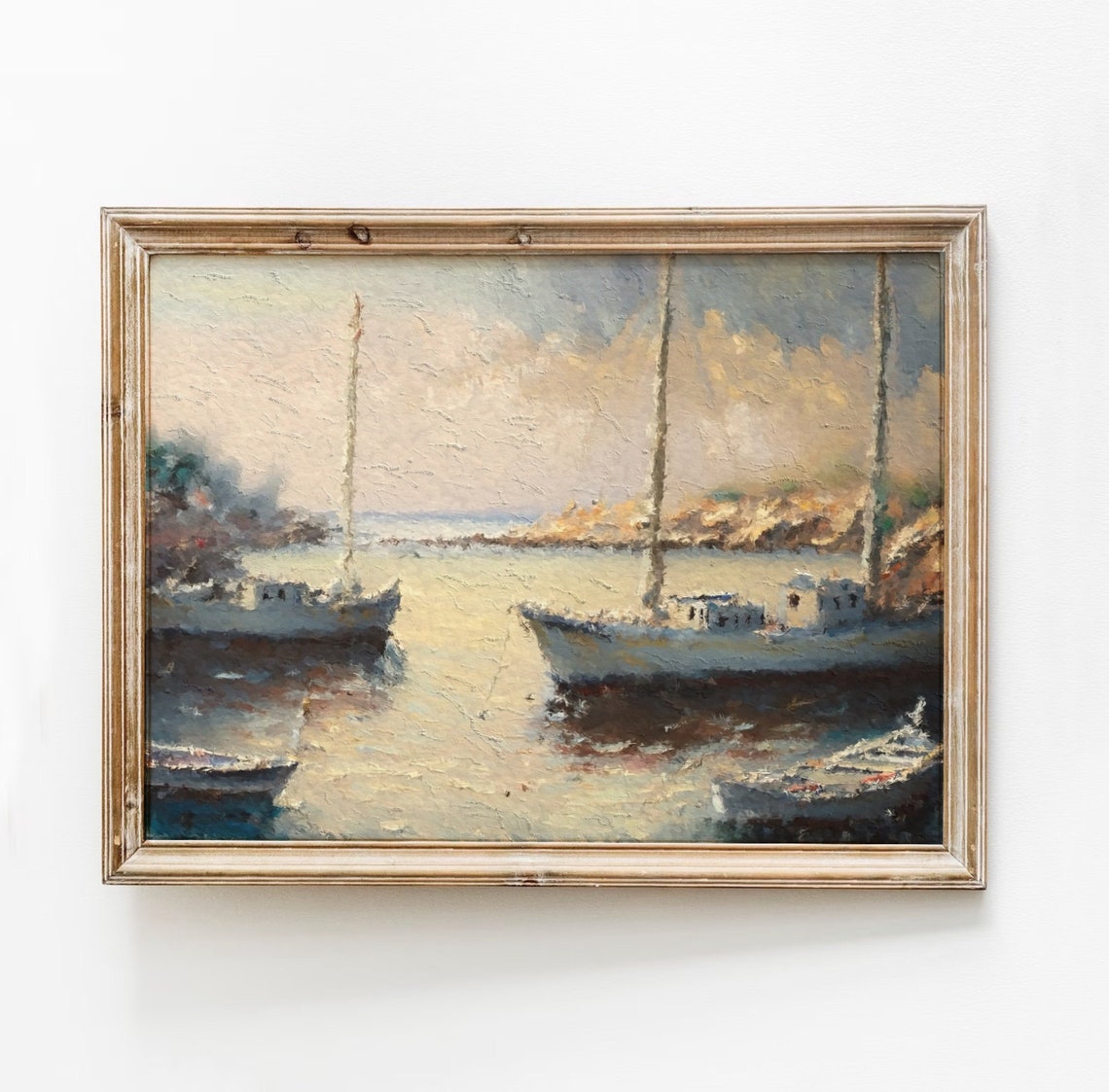 Sailboats Harbor Sunset Impressionist Marina Oil Painting Poster