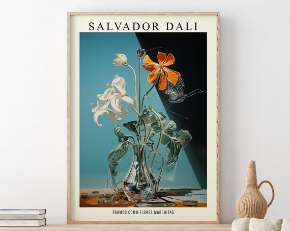 Salvador Dali Flowers In Vase Painting Indigo Blue Wall Art Surreal Art Print