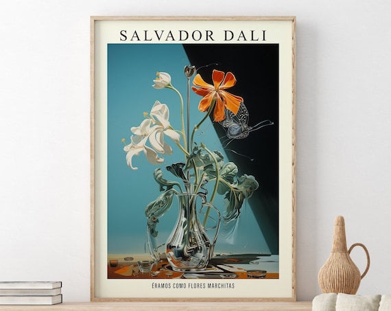 Salvador Dali Style Wilting Flowers Butterfly Surreal Art Poster