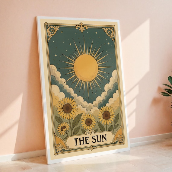 Sun Tarot Art Print, Vintage Sunflower Celestial