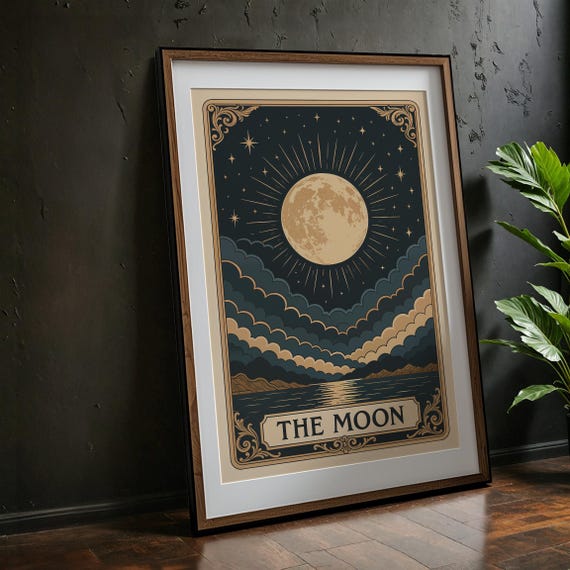 Mystical Moon Tarot Art Print, Celestial Night Sky